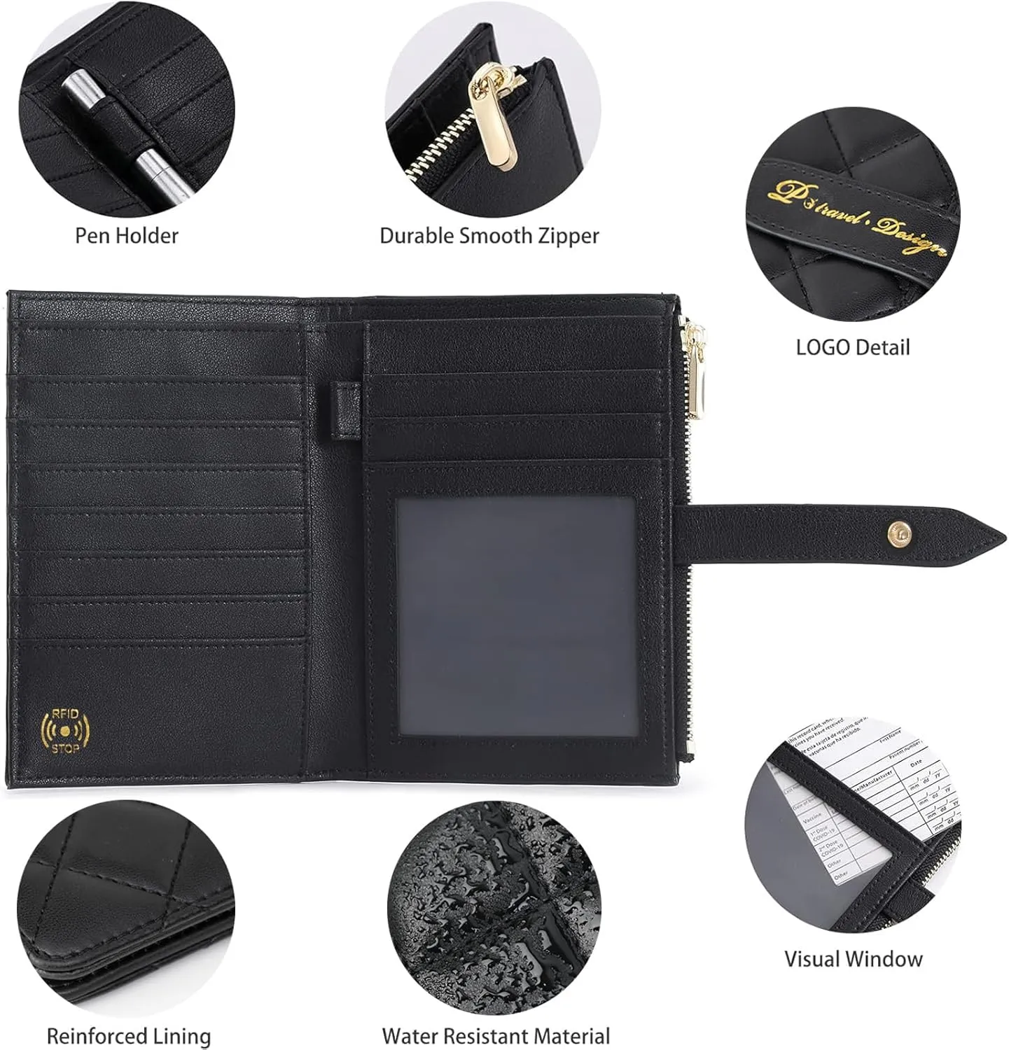 RFID Leather Travel Wallet for Women, Slim Travel Passport Holder with Credit Card Holder, Lightweight Bifold Passport Case Organizer with Zipper Pocket