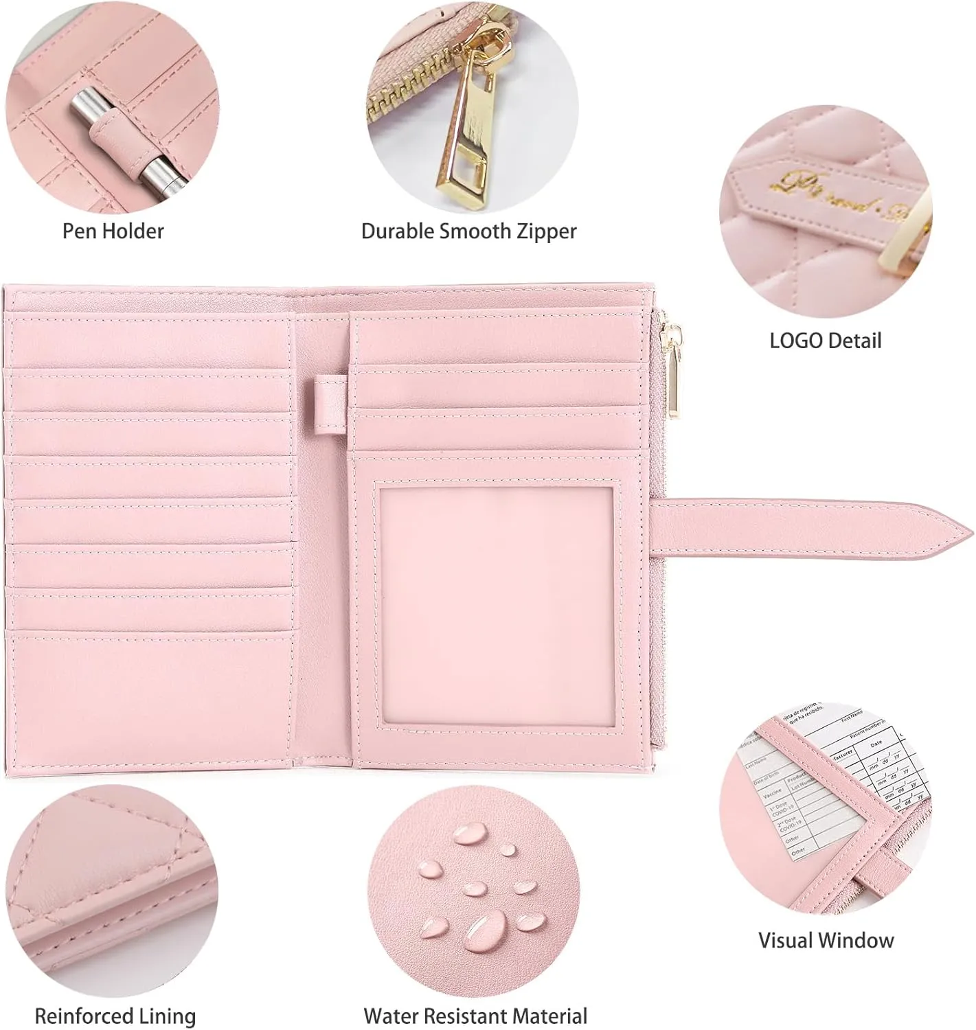 RFID Leather Travel Wallet for Women, Slim Travel Passport Holder with Credit Card Holder, Lightweight Bifold Passport Case Organizer with Zipper Pocket