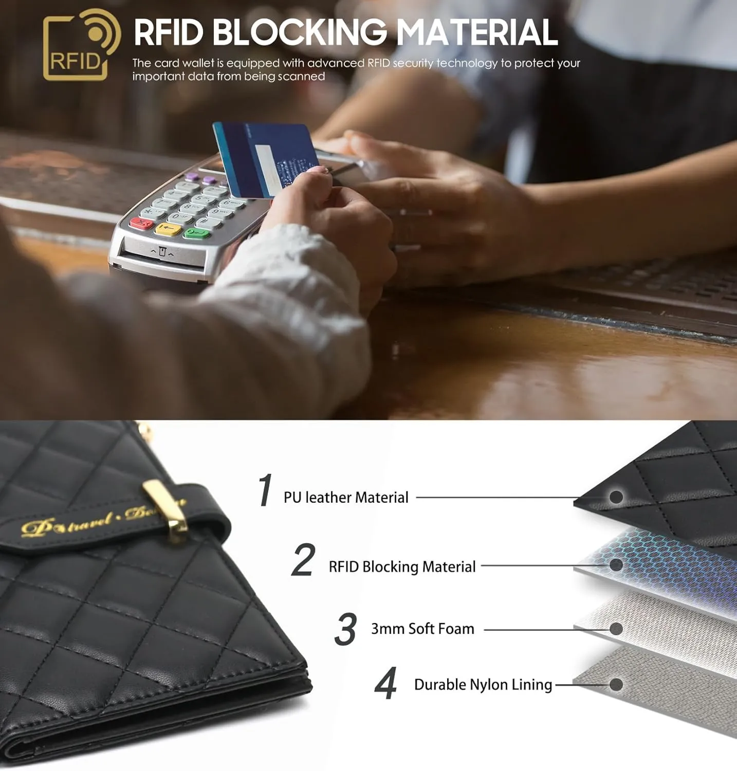 RFID Leather Travel Wallet for Women, Slim Travel Passport Holder with Credit Card Holder, Lightweight Bifold Passport Case Organizer with Zipper Pocket