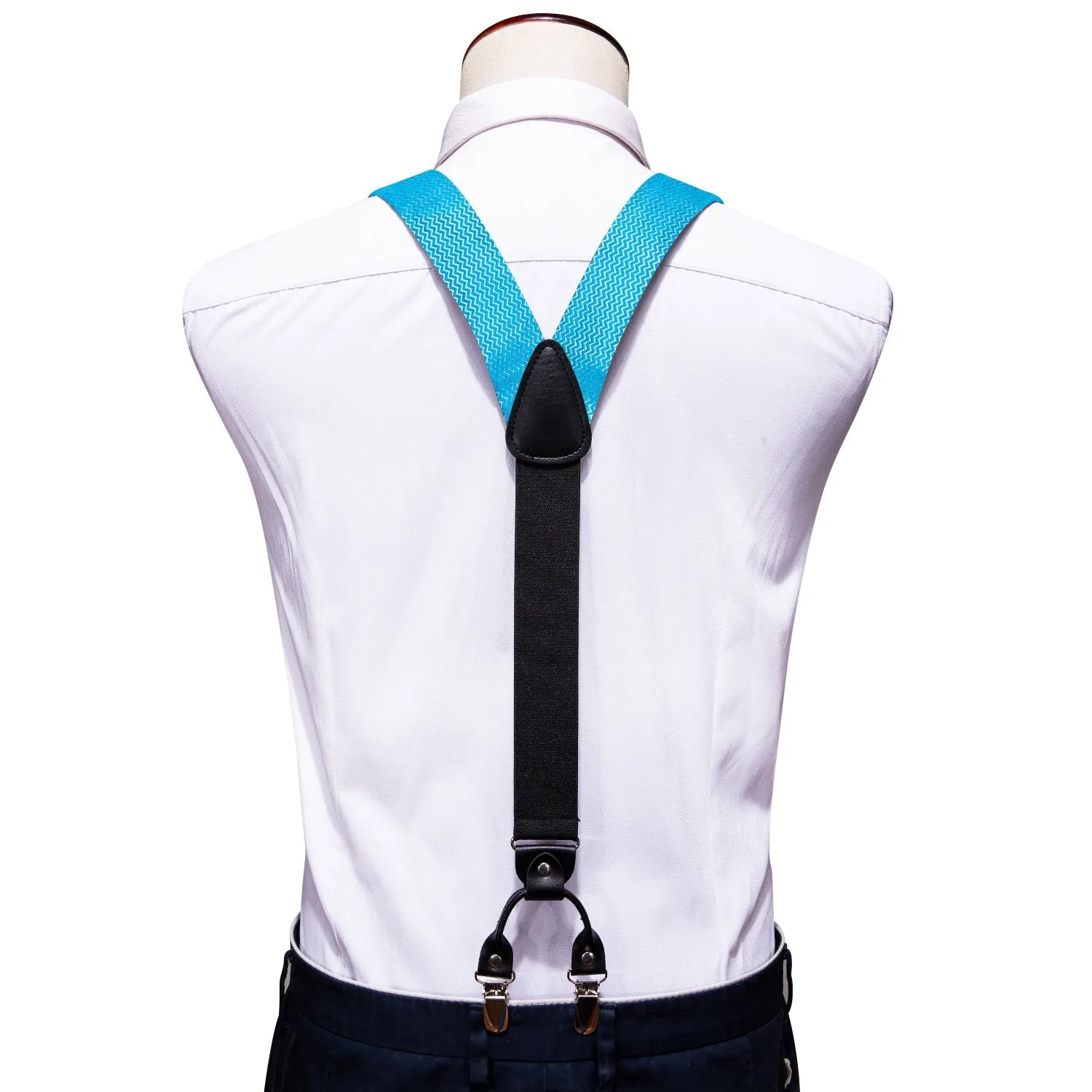 Sky Blue Novelty Y Back Brace Clip-on Men's Suspender with Bow Tie Set