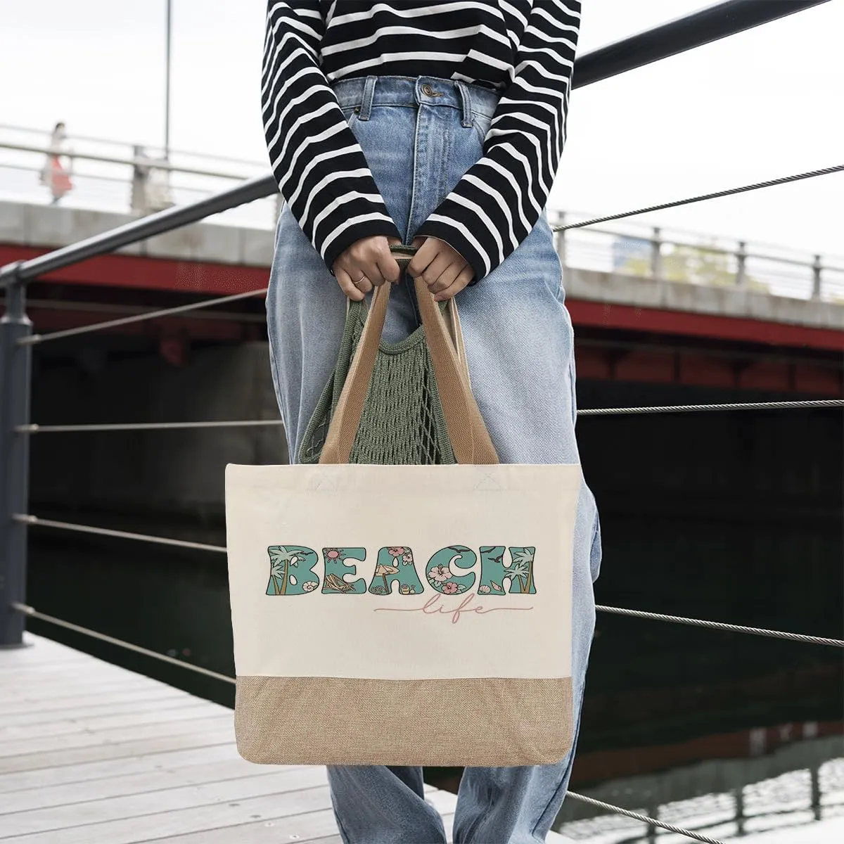 Summer Beach Bag for Women, Large Beach Tote Bag, Mom Gifts from Daughter Son, Shopping Reusable Grocery Bags