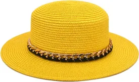 Summer Linen Fedora Hat Short Brim Cuban Sun Hat Beach Hat Flat Top Hat for Men Women