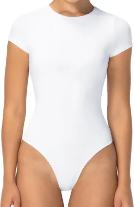 Sunzel Bodysuits for Women with Tummy Control- Crew Neck Short Sleeve Thong Body Suits Sexy Compression T shirts Tops