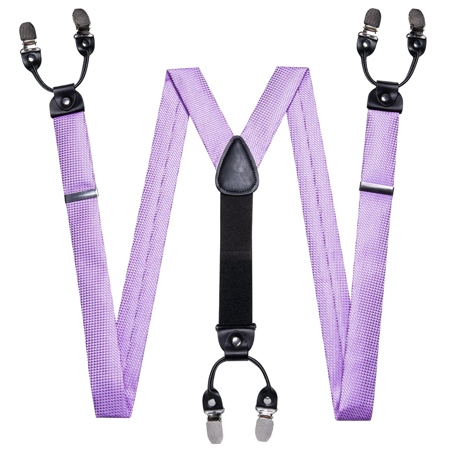 Ties2you Mens Suspender Light Purple Plaid Y Back Brace Clip-On Suspender With Bow Tie Set