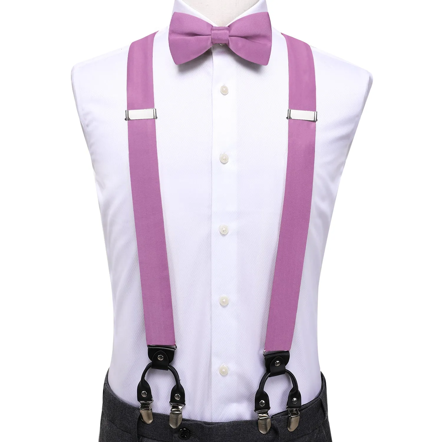 Ties2you Solid  Tie Violet Purple Y Back Brace Clip-On Men's Suspender With Bow Tie Set