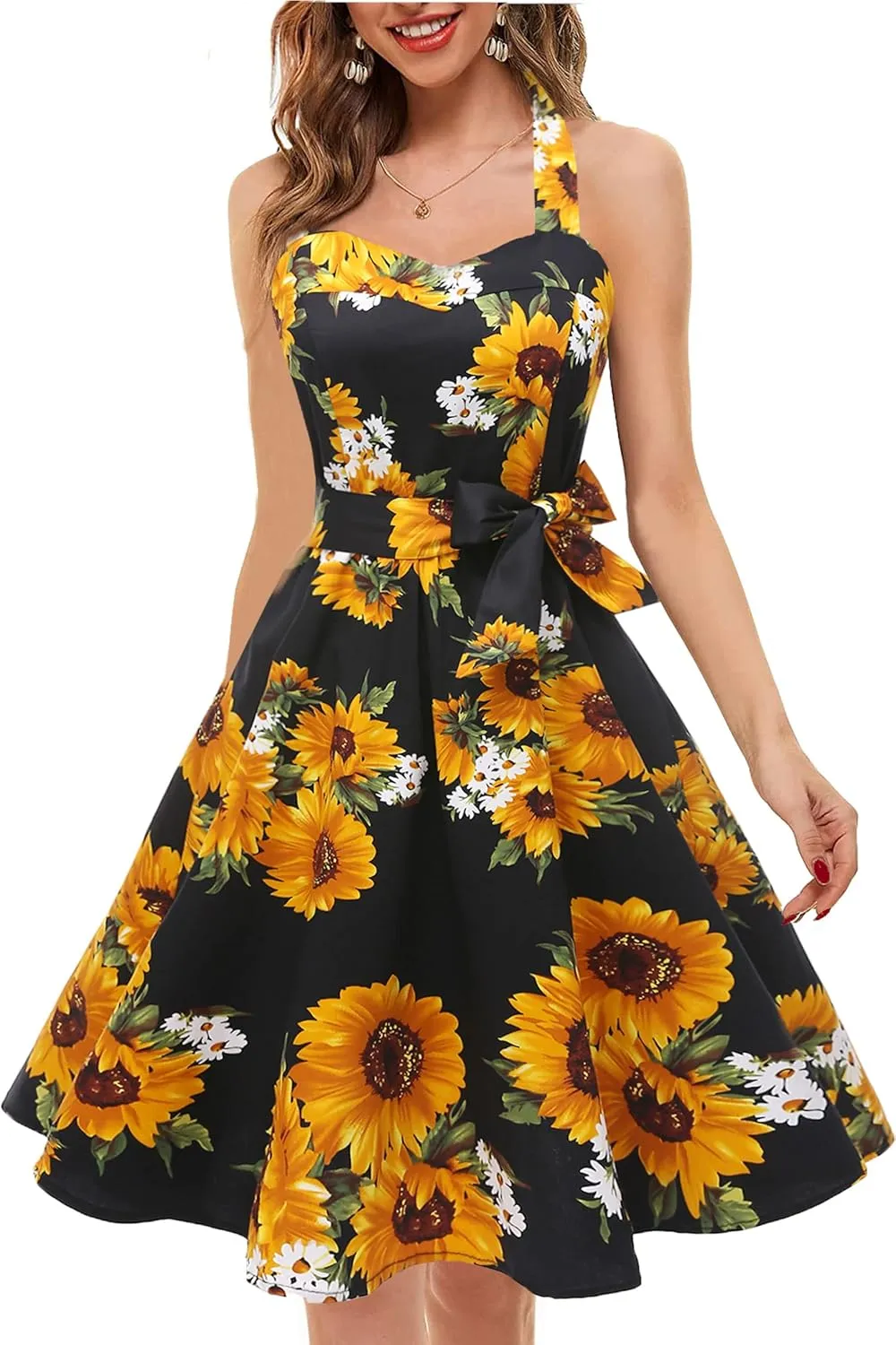 Topdress Women'sVintage Polka Audrey Dress 1950s Halter Retro Cocktail Dress