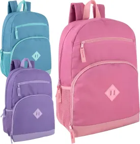Trail maker 24 pack Classic Backpacks in Bulk Wholesale Backpacks with Side Pocket, Mesh Pocket for Homeless Adults, Donation (Women's Colors Pack)