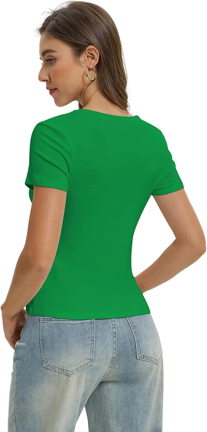 Women Casual Basic T Shirts Top Y2k Crop Tops Trendy Tight Tshirts Tee Slim Fit Clothes