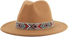 Women Fedoras Accessories Colorful Beads Wide Edge Jazz Hat Men Panama Hat Sombrero 17 M55-58cm
