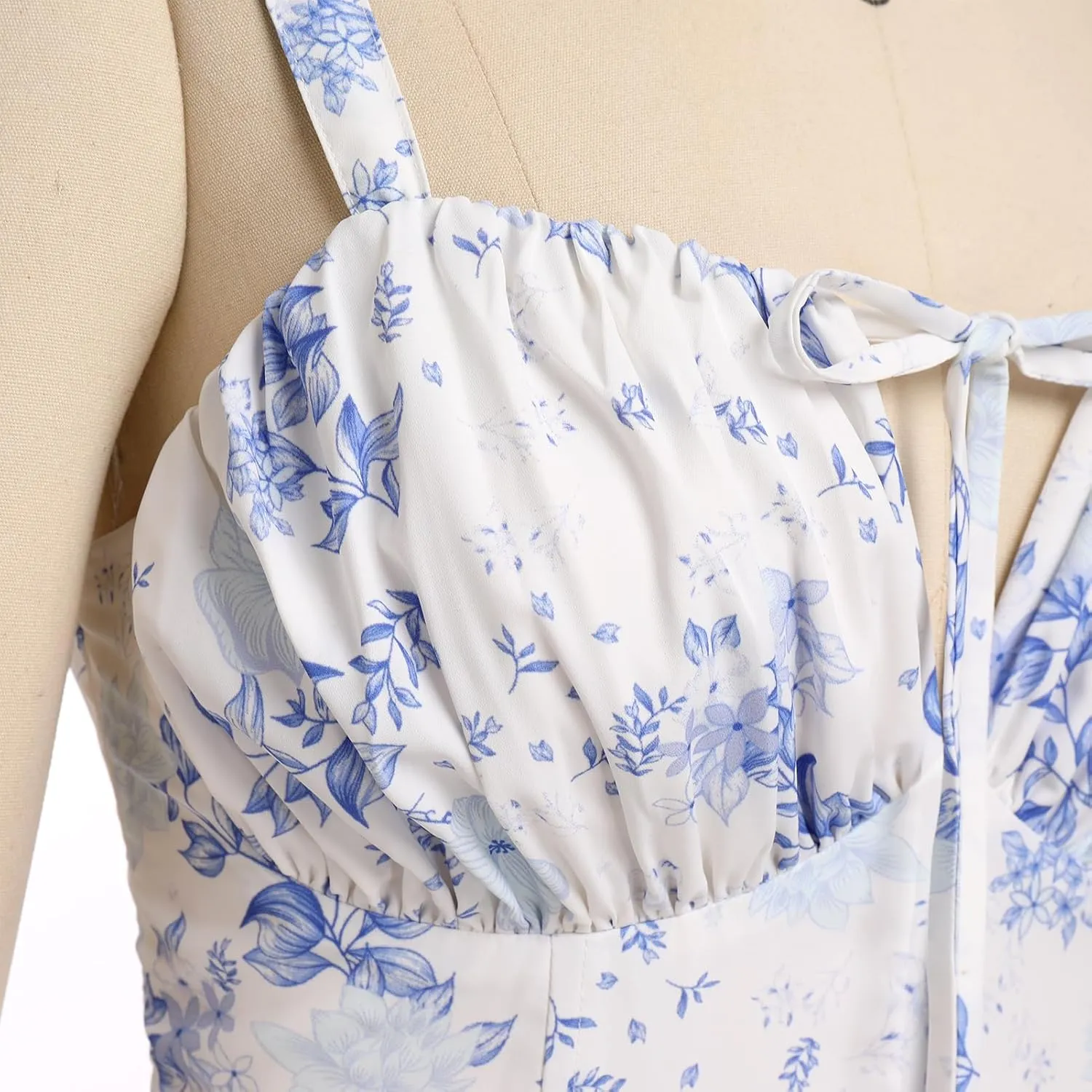 Women Floral Corset Dress Summer Dress 2024 Boho Flowy Slit Lace Up Midi Dresses Going Out A Line Casual Sundress