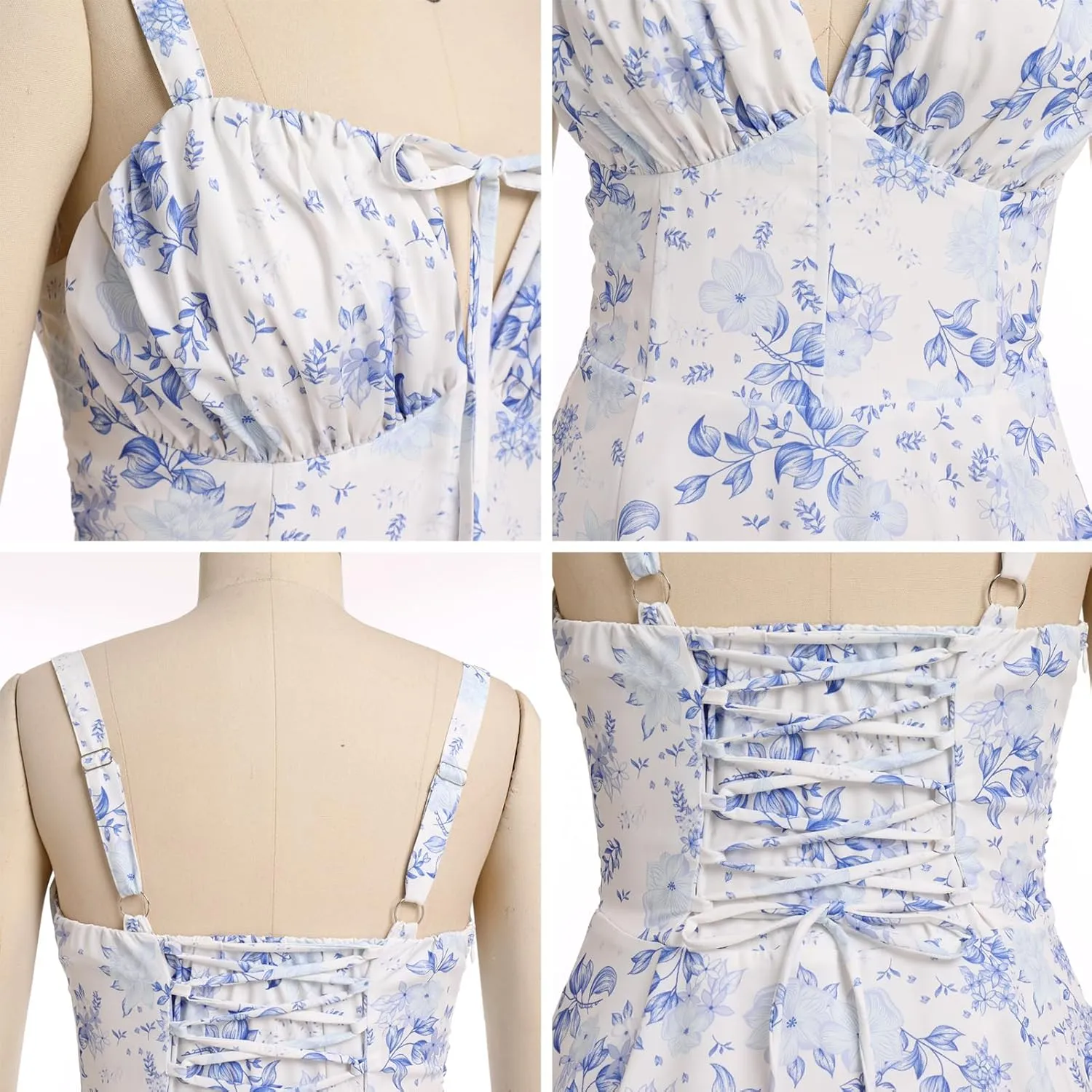 Women Floral Corset Dress Summer Dress 2024 Boho Flowy Slit Lace Up Midi Dresses Going Out A Line Casual Sundress