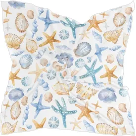 Women's Square Silk Hair Scarves and Wraps Headscarf Cute Seashells Starfish Head Neck Scarf Bandana 24inch