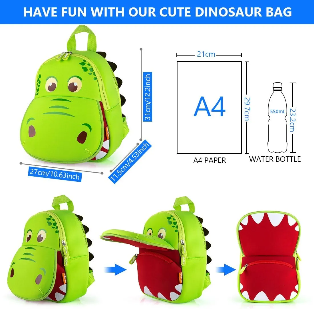 yisibo Dinosaur Hippo Kids Toddler Backpack for Boys Girls Lightweight Waterproof Preschool Travel Schoolbag for 2-7 Years