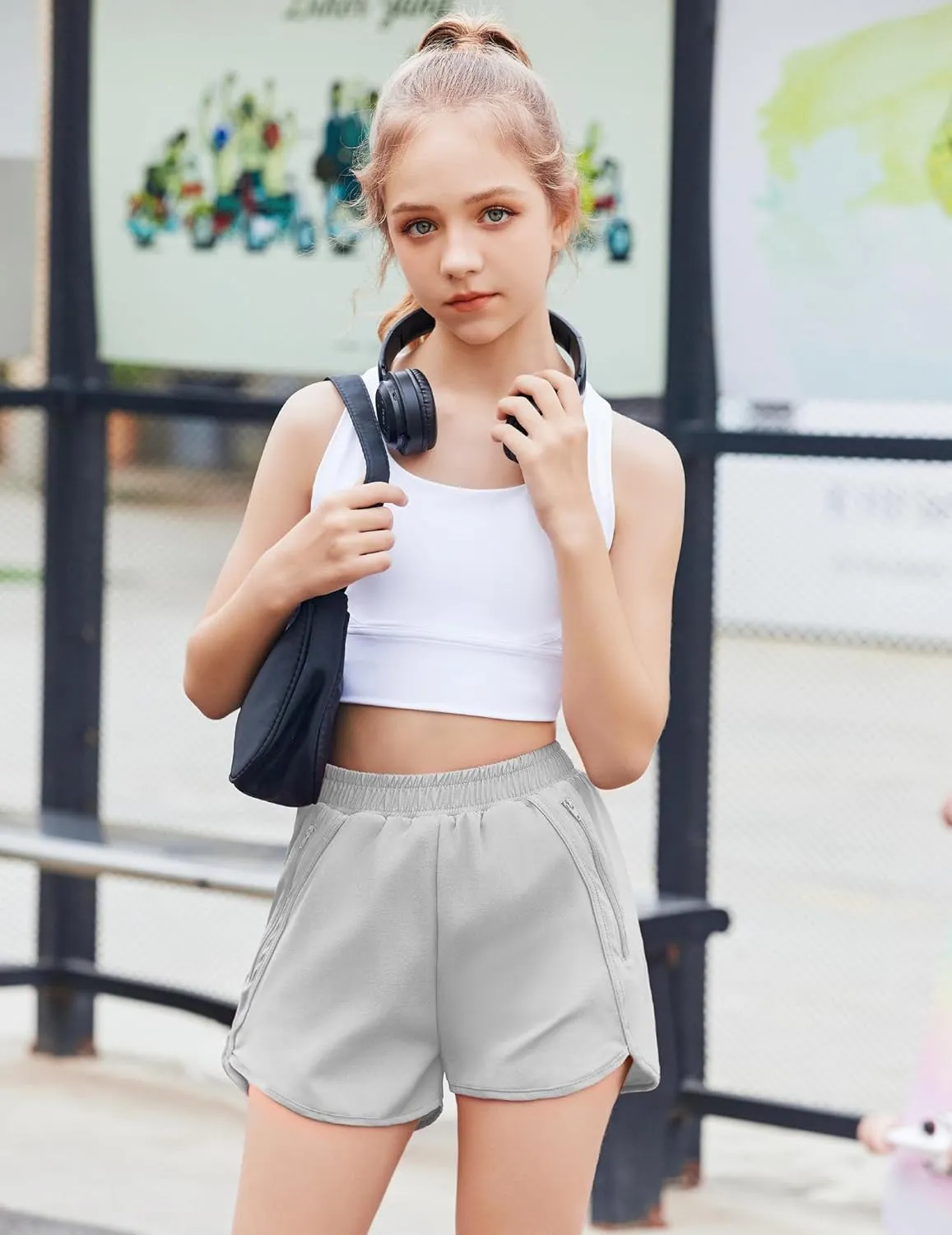 Zaclotre Girls Athletic Shorts with Zipper Pockets High Waisted Running Shorts Soccer Gym Sports Active Short for Kids