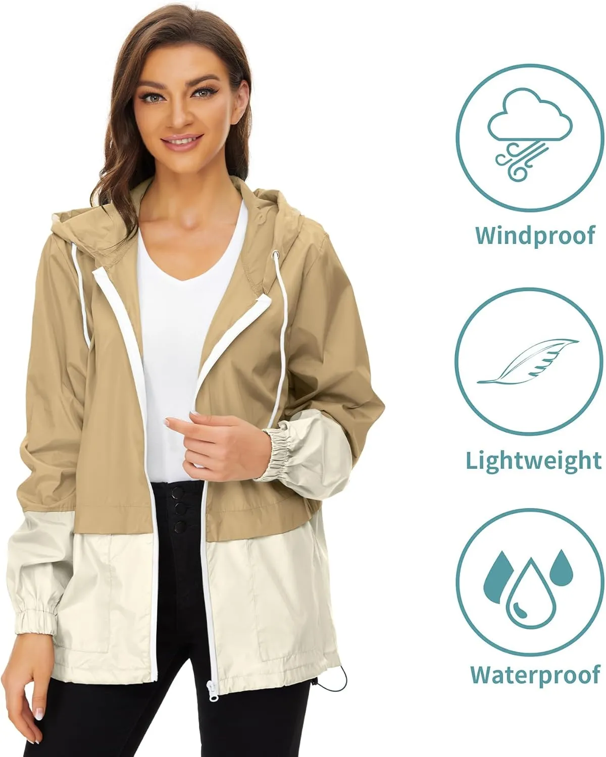 Zando Lightweight Rain Jacket Women Raincoat for Women Packable Rain Coat Windbreaker Rain Jackets Waterproof with Hood
