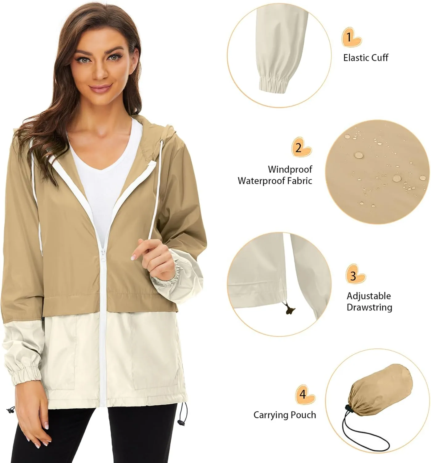 Zando Lightweight Rain Jacket Women Raincoat for Women Packable Rain Coat Windbreaker Rain Jackets Waterproof with Hood